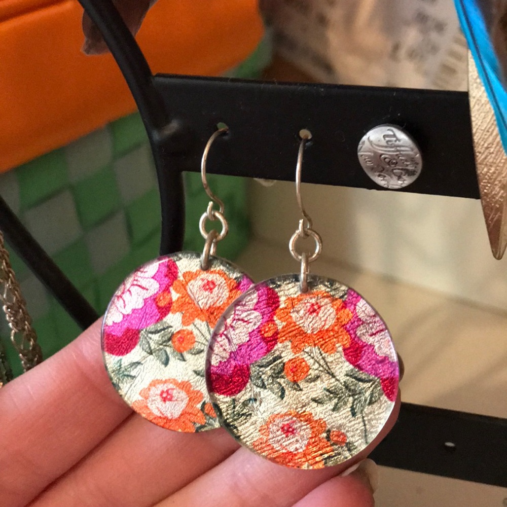 Floral Print Circle Earrings 🌸💐